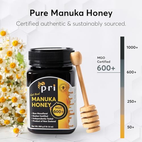 P.R.I Manuka Honey MGO 600+, High‑Potency Monofloral New Zealand Honey, Cool‑Processed & QR‑Traceable (500g/1.1lb)