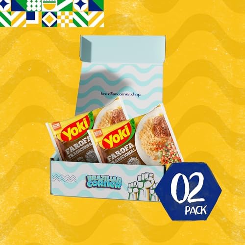 Yoki Seasoned Cassava Flour Brazilian Corner Bundle [2 Pack] 17.6 oz | Farofa De Mandioca Pronta Temperada Yoki 500g (Pack of 2) | Gluten Free