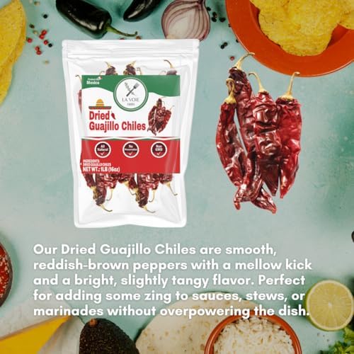 Dried Guajillo Chiles Peppers 16oz - Whole Natural Mexican Peppers for Mole, Sauces, Stews