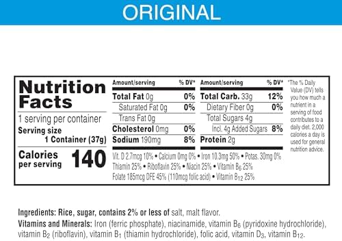 Kellogg's Rice Krispies Breakfast Cereal Cups, Kids Snacks, Cereal Cup to Go, Original, 15.6oz Case (12 Cups)