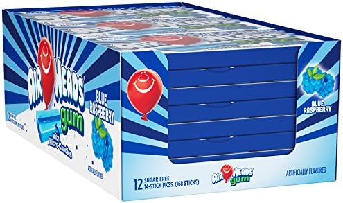 Airheads Candy Sugar-Free Chewing Gum with Xylitol, Blue Raspberry, 14 Sticks (Pack of 12)