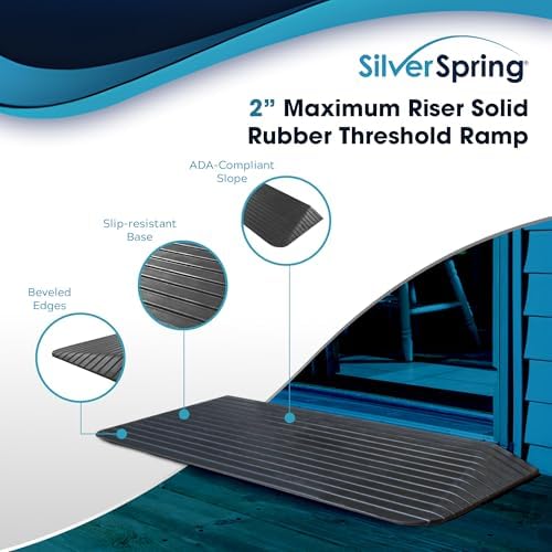 Silver Spring Solid Rubber Threshold Ramp 2" Rise 1,500 lb. Capacity for Wheelchairs and Power Scooters Indoor Outdoor Use