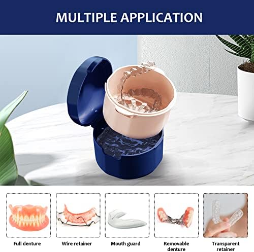 Denture Cup, Denture Bath, Denture Cups for Soaking Dentures, Denture Case with Lid, Denture Bath with Rinsing Basket, Easy to Carry and Clean Retainer Case Denture Cleaning kit