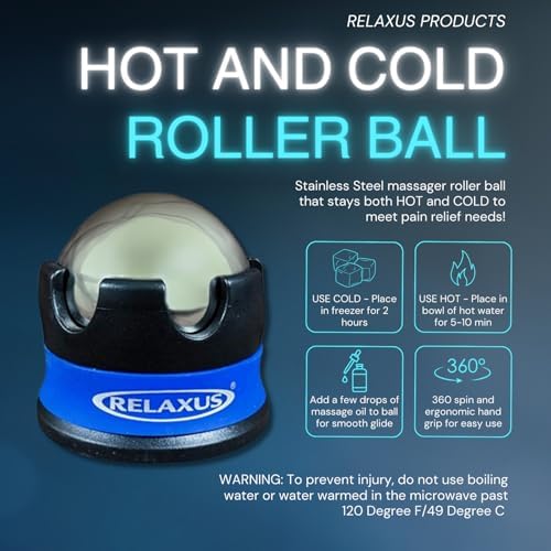 Harmony ICE - HOT ROLLER Massage Roller Ball - Insulating Gel Maintains Cold or HEAT Temperature - Food Grade Stainless Steel, Deep Targeted Massage Relieves Stress, Muscle Aches & Pains (COLORS VARY)