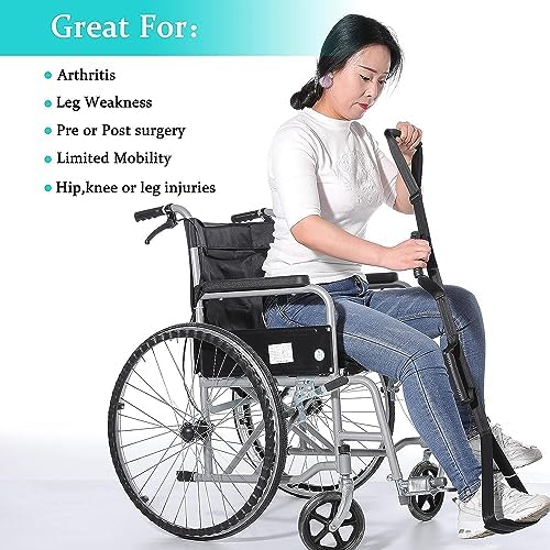 Fanwer 35-44 Inch Long Leg Lifter Strap - Multi-Loop Adjustable, Rubber Handgrips & Non-Slip Foot Pad, Hip & Knee Replacement Surgery, Mobility Aids for Wheelchair, Car, Bed