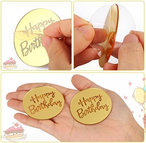 Acrylic Cake Disc, BENBO 18PCS Happy Birthday Cupcake Topper Mirror Acrylic Cupcake Toppers Mini Round Birthday Engraved Topper Charms for Birthday Party DIY Cupcake Decoration