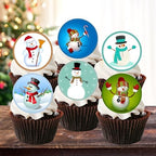 24 Christmas Snowman Mix Theme Edible Cupcake Toppers - Stand Up Discs Wafer Cake Decorations, Snowman Edible Cake Toppers, Xmas Cupcake and Cookie Decorations, 4cm / 1.5 Inch PRECUT