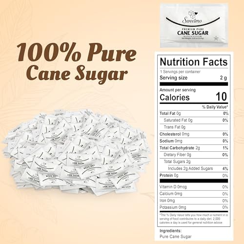 Sweetmo Sugar Packets 1000 Count – Pure Cane White Granulated Sugar Packets, Individual Wrapped, Bulk Packets for Coffee, Restaurants, Office, Cafés & Food Service