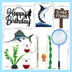 18 PCS Gone Fishing Cake Topper Decoration for Fisherman Themed Birthday Retirement Party Supplies