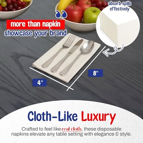 MT Products White Dinner Napkins - Premium Airlaid Disposable Paper Hand Towels - 1/6 Fold (12" x 17") Napkins for Weddings & Parties (Pack of 100) - Made in USA
