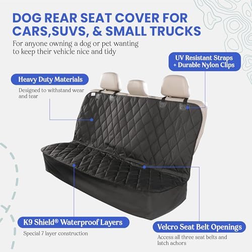 4Knines Back Seat Pet Cover for Dogs w/o Hammock – 54" Wide, Waterproof Car Seat Cover, Non-Slip, Heavy-Duty – Fits Cars, SUVs, Small Trucks – 2 Seat Belt & Latch Access – Back Seat Protector (Grey)