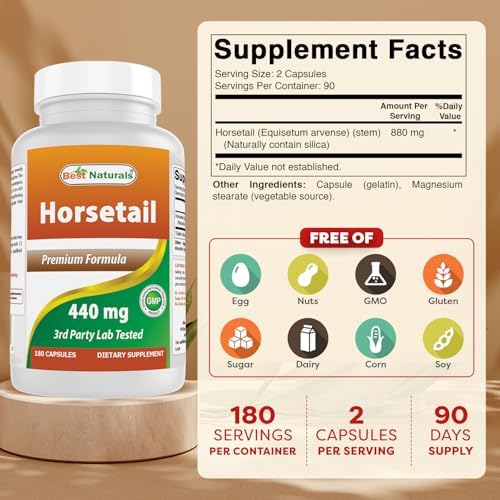 Best Naturals Horsetail 440 mg 180 Capsules (180 Count (Pack of 3))