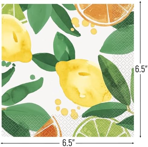 Multicolor Luncheon Paper Napkins (Pack Of 16) | Vibrant Citrus Fruit Design, Perfect for Summer Parties, Tropical Themes, BBQs & Picnics