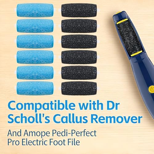 12 Pcs Replacement Rollers Compatible with Dr Scholl's Foot File and Amope Pedi-Perfect Callus Remover Foot File (6 Extra Coarse & 6 Regular Coarse)