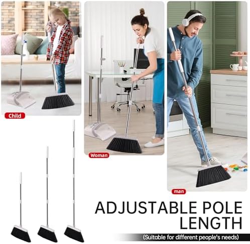 Broom with Dustpan Combo Set, Hand Broom and Dustpan Set for Sweeping Indoor Angle Broom for Home Office Kitchen Lobby Floor Pet Hair Indoor&Outdoor Cleaning (White&Gray)