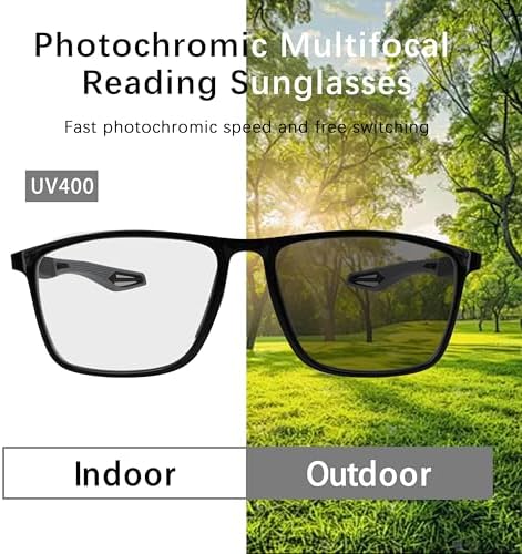 Photochromic Progressive Multifocal Tr90 Reading Glasses for Women Blue Light Blocking Clear on Top Readers on Bottom