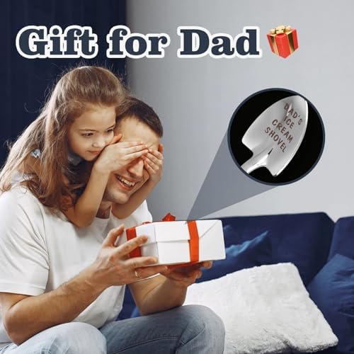 Dad Gifts - Gifts for dad from Daughter. Valentines Day Gifts for dad Ice Cream Spoon Scoop for Ice Cream Lovers, Father birthday Gifts Funny Engraved Stainless Steel Shovel