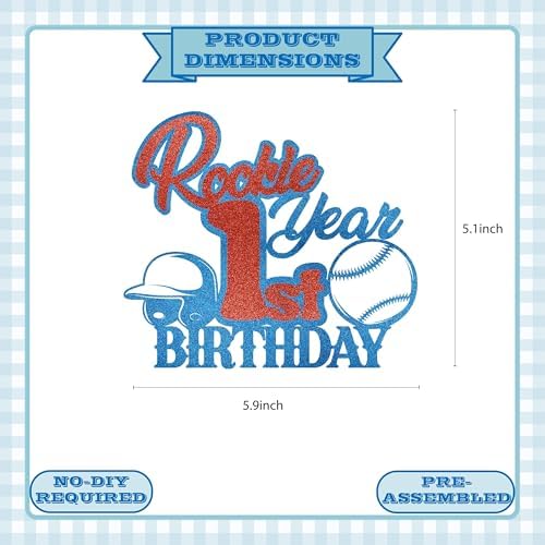 Rookie Year 1st Birthday Cake Topper - Glitter First Birthday Baseball Cake Topper Sports Theme Party Decoration Supplies