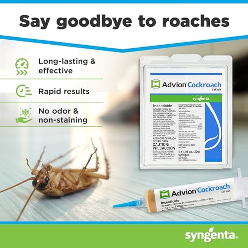 Advion Cockroach Gel Bait, 4 Tubes x 30-Grams, 1 Plunger and 2 Tips, German Roach Insect Pest Control, Indoor and Outdoor Use, Roach Killer Gel for American, German and Other Major Cockroach Species