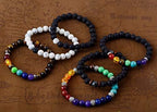 Black Lava Stone 7 Chakra Bracelets 6pcs mix 8mm Yinyang Rock Bead Elastic Natural Stones Gemstones Oil Diffuser Yoga Menditation Beads Bracelets for Men Women Jewelry (6pcs Lava Stone Bracelet)