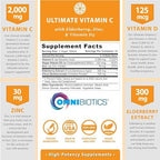 OmniBiotics Ultimate Vitamin C Supplement 2000mg – with Zinc, Elderberry Extract, and D3 – High Potency Immune Support & Collagen Booster – 120 Vegan Tablets