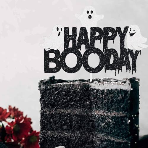 Happy Booday Cake Topper Halloween Birthday Supplies Spooky Ghost Party Decoration Black