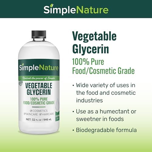 Simple Nature 100% Pure Vegetable Glycerin - 32 oz - Natural Pure Food/Cosmetic Grade for Skincare, Haircare, Cosmetics, Soapmaking, Crafts - Softening & Moisturizing Multipurpose Humectant