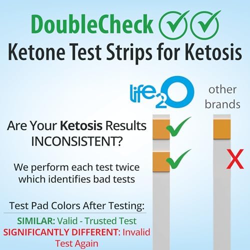 life2O DoubleCheck Ketone Test Strips 180ct, 50x More Dependable Keto Test, Ketosis Test Strips for Urine, Ketones Urinalysis Urine Test Strip for Ketogenic, Low-Carb, Paleo & Atkins Diets