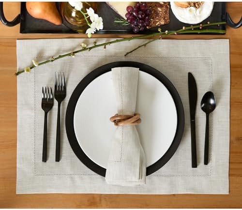 Solino Home Light Natural Linen Napkins Set of 4-100% Pure Linen Hemstitch Dinner Napkins 20 x 20 Inch for Spring, Summer, Mothers Day - Classic Hemstitch