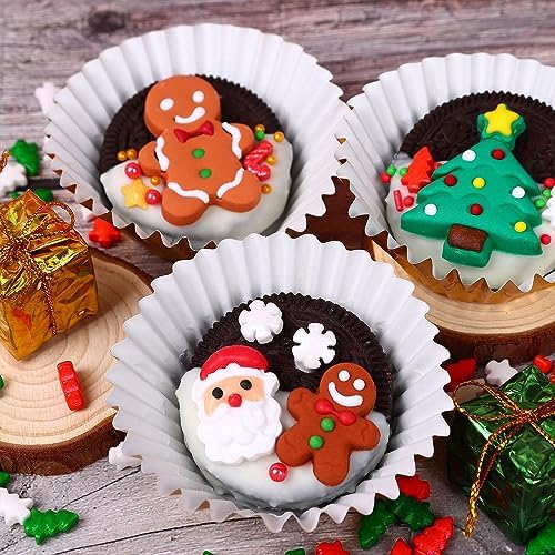 Edible Christmas Cookie Decorations, Edible Gingerbread Men, Christmas Tree, Santa Claus Icing Decorations, Gingerbread House Decorations, Perfect for Cupcakes, Cake, Cookies, and Ice Cream Topping