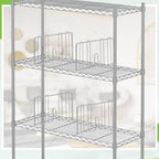 6 Pcs 18" W x 9" H Wire Shelf Divider Chrome Plated Steel Wire Rack Divider for Shelving Metal Accessories for Bathroom Kitchen Office Pantry Room Storage Organization, Silver