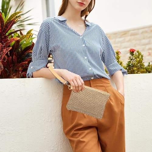 Straw Clutch Purses for Women, Bohemian Straw Handbag Small Summer Beach Bag Wristlet Wallet with Zip
