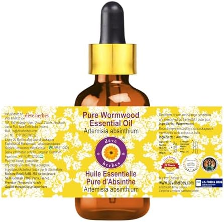 Deve Herbes Pure Wormwood Essential Oil (Artemisia Absinthium) with Glass Dropper Steam Distilled 100ml (3.38 oz)