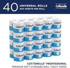 Cottonelle® Professional CleanCare Standard Roll Bulk Toilet Paper (58696), 2-Ply, White, Individually Wrapped (400 Sheets/Roll, 40 Rolls/Case, 16,000 Sheets/Case)