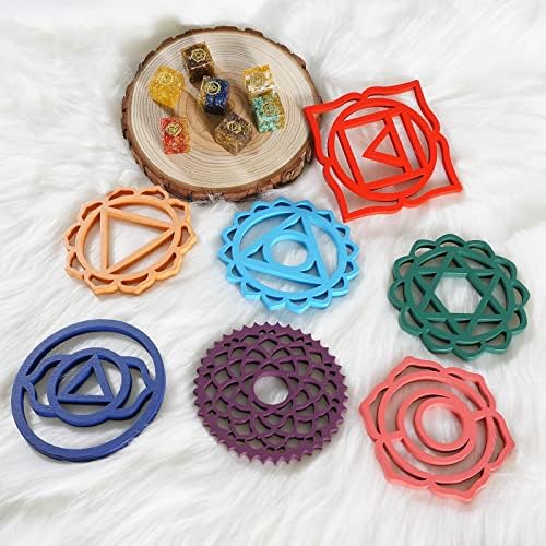 7 Chakra Wooden Pieces and 7 Chakra Orgon Energy Cube Crystal Stone for Spiritual Energy Healing and Meditaion