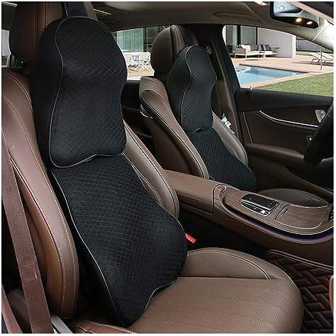 TEMKIN W Memory Foam Car Neck Pillow Headrest Seat Head Lumbar Support Protector Breathable Car Pillow Waist Rest Pillow Seat Back Rest Y (Color : Set 1-03)