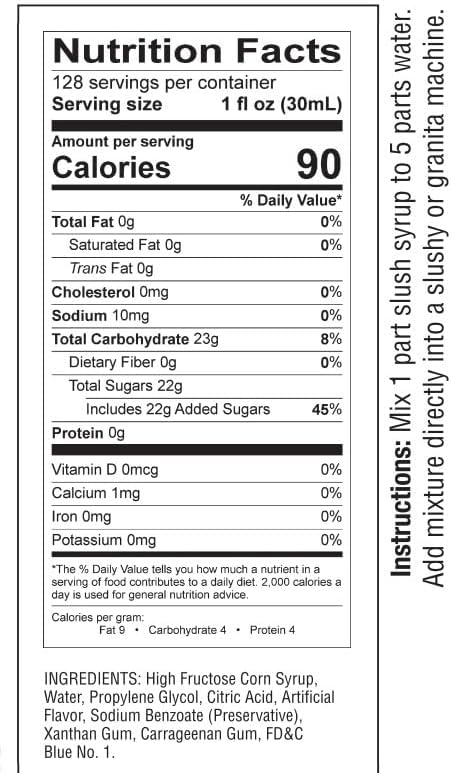 Blue Raspberry Slushy Mix 1 Gallon Concentrate – Frozen Drink Syrup for Slushie Machine, Granita Maker & Snow Cone Machine – 5:1 Commercial Beverage Mix – Shaved Ice Flavoring – 48 Servings – Gluten Free – Made in USA