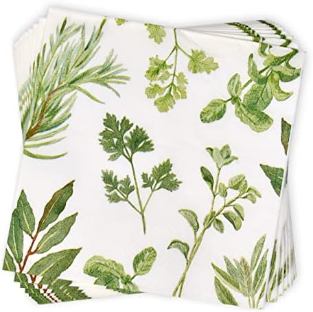 Gift Boutique 100 Herbs Botanical Cocktail Beverage Napkins Disposable Paper Spring Greenery Dessert Napkin for Spring Flower Wedding Holiday Birthday Party Bridal & Tableware Party Supplies