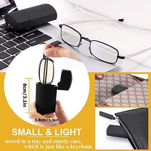Folding Reading Glasses Blue Light Blocking, Soft Nose Pad Spring Hinge Portable Thin Readers for Men Women 3 Pack