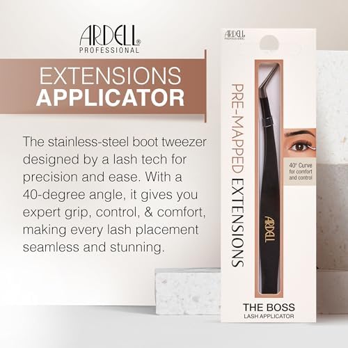 Ardell Pre-Mapped Lash Applicator Tool - 40° Curved Eyelash Tweezers for Precision and Comfort, Easy Application