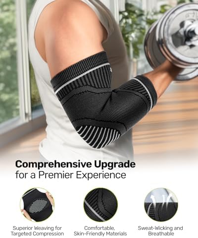 Elbow Compression Sleeve 2 Pack, High Elastic Elbow Brace for Tendonitis and Tennis Elbow for Women & Men, Elbow Sleeve for Tennis, Golfer, Badminton, Weightlifting, Grey M