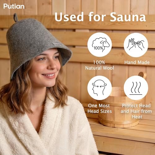 PuTian 100% Merino Wool Sauna Hat for Men & Women One Size Soft Sauna Cap Russian Banya Hat for Steam Room, Sauna, Banya