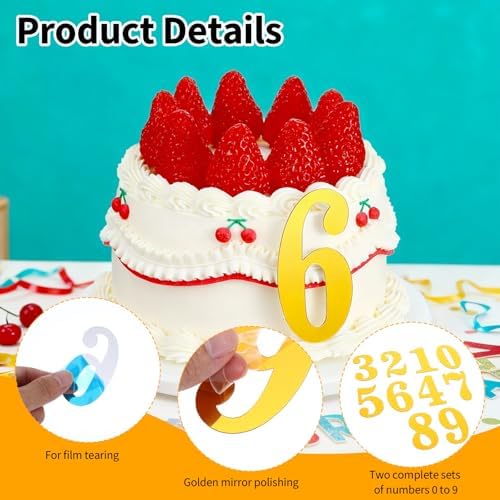 0-9 Gold Acrylic Cake Numbers Topper, 20 Pcs 3.07 Inch Mirror Happy Birthday Cake Topper Party Cupcake Toppers for DIY Handmade Cakes Birthday Party Wedding Anniversary Decorations