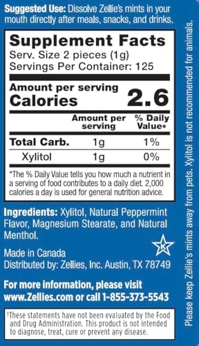 Zellie's | 100% Xylitol Cool Mint Breath Mints | No Aspartame, Gluten Free, Vegan & Kosher (250 Count - Pack of 1)
