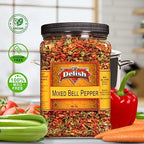 Dehydrated Dried Red and Green Bell Peppers Mix by It's Delish, Jumbo Reusable Container 16 Oz (1 lb) | Bulk Mixed Bell Pepper Flakes – Chopped & Dried Vegetable Spice Seasoning | Vegan, Kosher