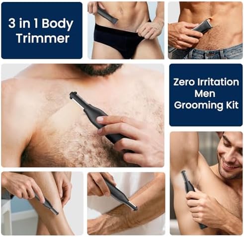 Body Hair Trimmer for Men 3-in-1 Groin, Pubic & Ball Trimmer with Skin Safe No-Nick Blades, IPX6 Waterproof Wet/Dry Electric Shaver for Chest, Underarms, Legs, USB-C Rechargeable Grooming Kit