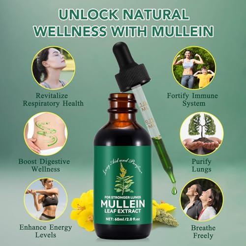 Mullein Drops for Lungs 4 Fl Oz - Mullein Leaf Extract for Lungs with Chlorophyll - Natural Herbal Supplement for Lung Cleanse, Respiratory Support, Boosts Immunity, Digestive Wellness