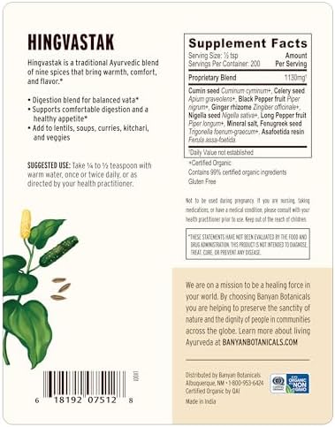 Banyan Botanicals Hingvastak Powder – Ayurvedic Herbal Blend for Healthy Digestion & Bloating Relief* – ½ lb – with Asafoetida – Gluten Free, Non-GMO, Sustainably Sourced