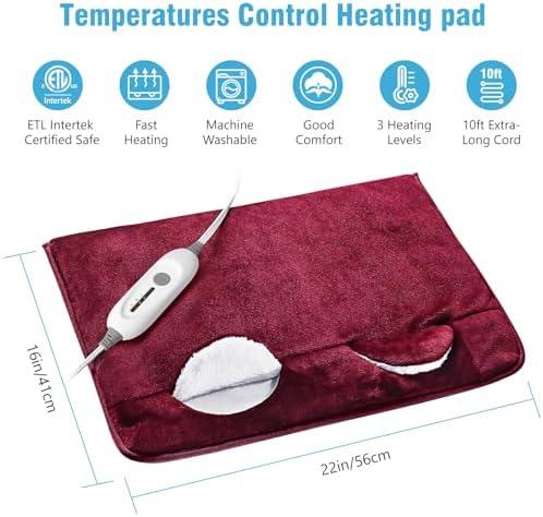 Electric Heated Foot Warmer Soft Flannel Foot Heater with 2h Auto Off & 3 Heat Levels Full Body Use Heating Pad for Feet, Abdomen, Cramps, Pain Relief Pocket Design 16" x 22" Red