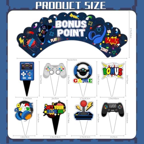 48Pcs Video Game Cupcake Topper | Gaming Game on Controllers Cupcake Picks | Gamer Birthday Anniversary Party